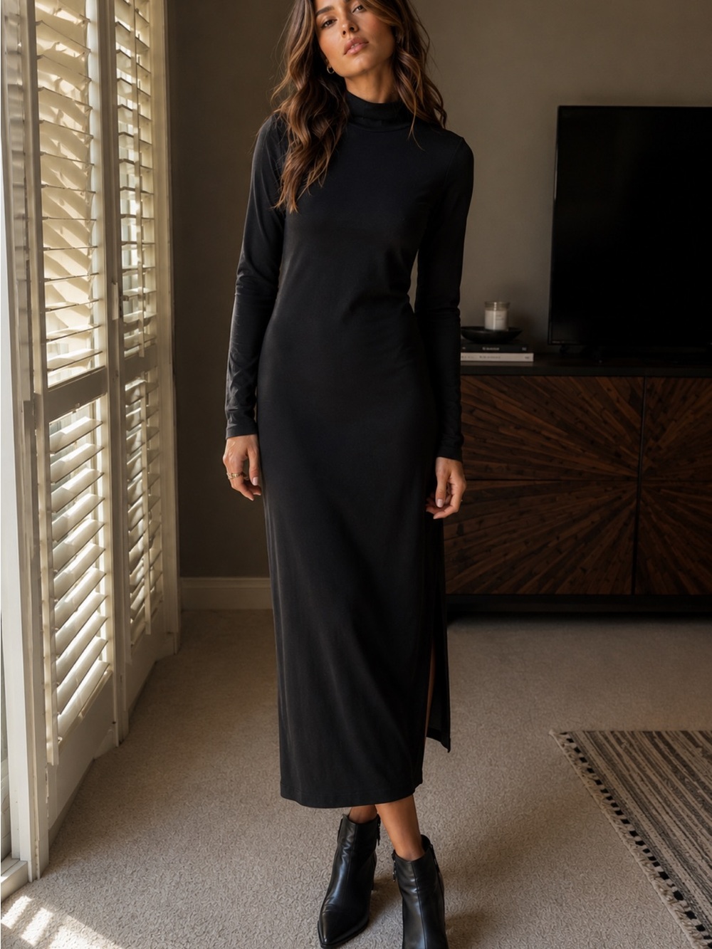 Heart Hips Black Long Sleeve Mock Neck Dress